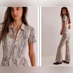We The Free Gray Snakeskin Jumpsuit